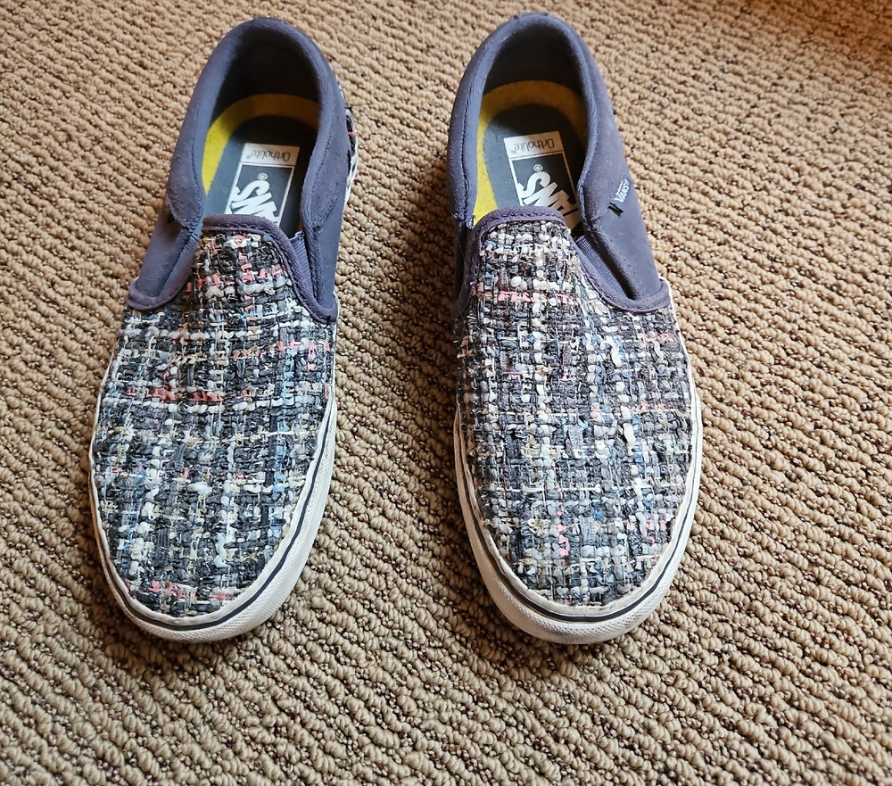 Vans Tweed Slip-On Sneakers with Purple Accents